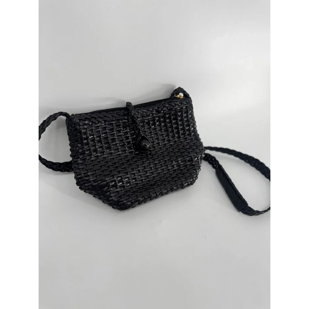 Talbots Crossbody Bag Women Small Black Good Woven Leather Vintage Aesthetic - Picture 1 of 12